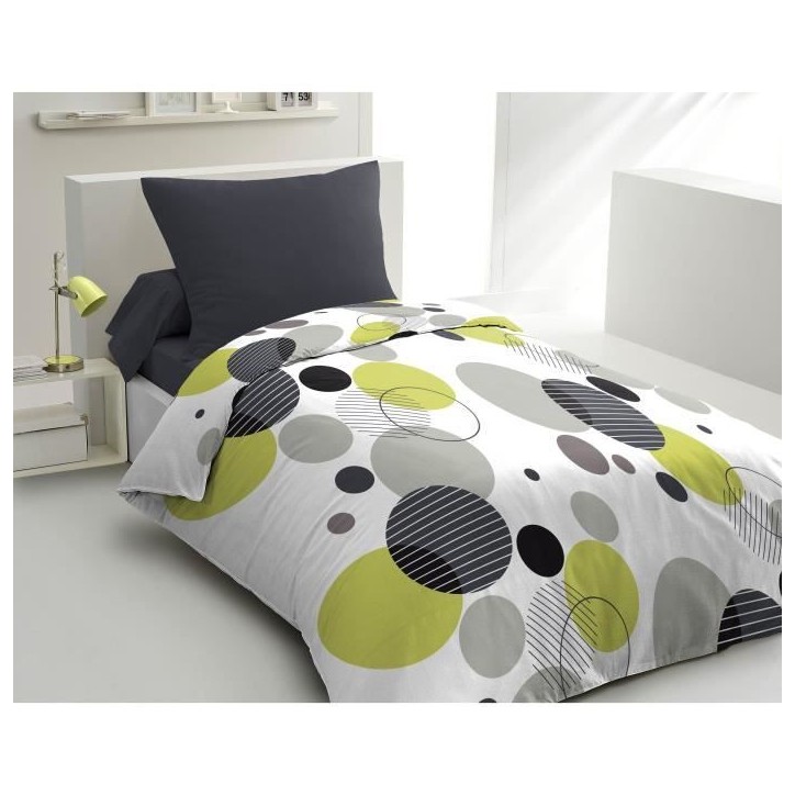 Parure de lit microfibre - HOME LINGE PASSION - BULLES DE REVE - Housse 140 x 200 cm + 1 taie d'oreiller 63 x 63 cm - Gris