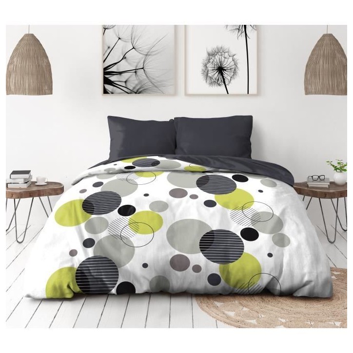 Parure de lit microfibre - HOME LINGE PASSION - BULLES DE REVE - Housse 240 x 260 cm + 2 taies d'oreiller 63 x 63 cm - Gris Parure de lit microfibre - HOME LINGE PASSION - BULLES DE REVE - Housse 240 x 260 cm + 2 taies d'oreiller 63 x 63 cm - Gris