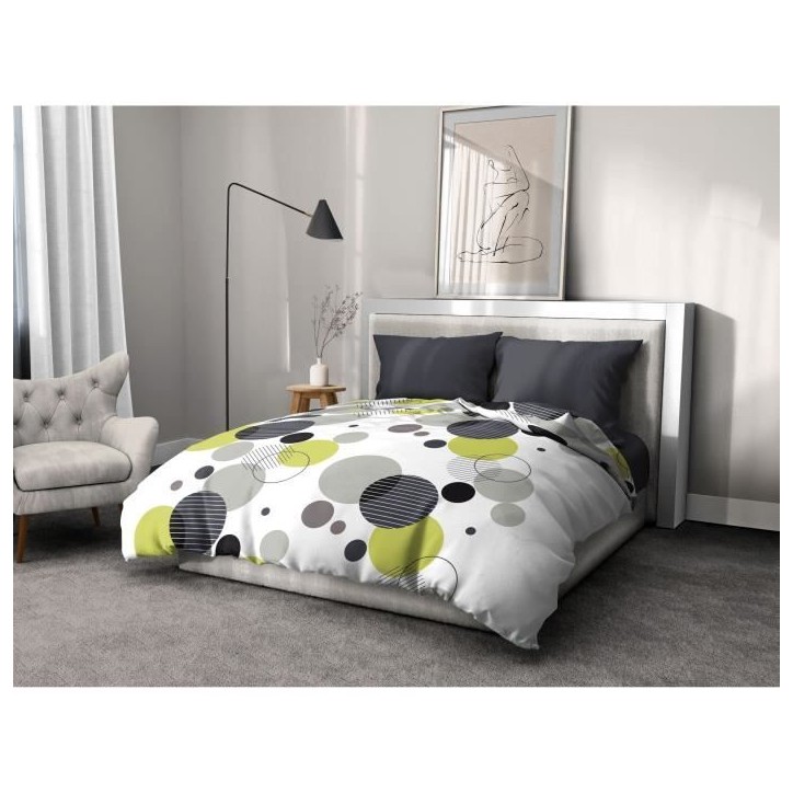 Parure de lit microfibre - HOME LINGE PASSION - BULLES DE REVE - Housse 240 x 260 cm + 2 taies d'oreiller 63 x 63 cm - Gris Parure de lit microfibre - HOME LINGE PASSION - BULLES DE REVE - Housse 240 x 260 cm + 2 taies d'oreiller 63 x 63 cm - Gris