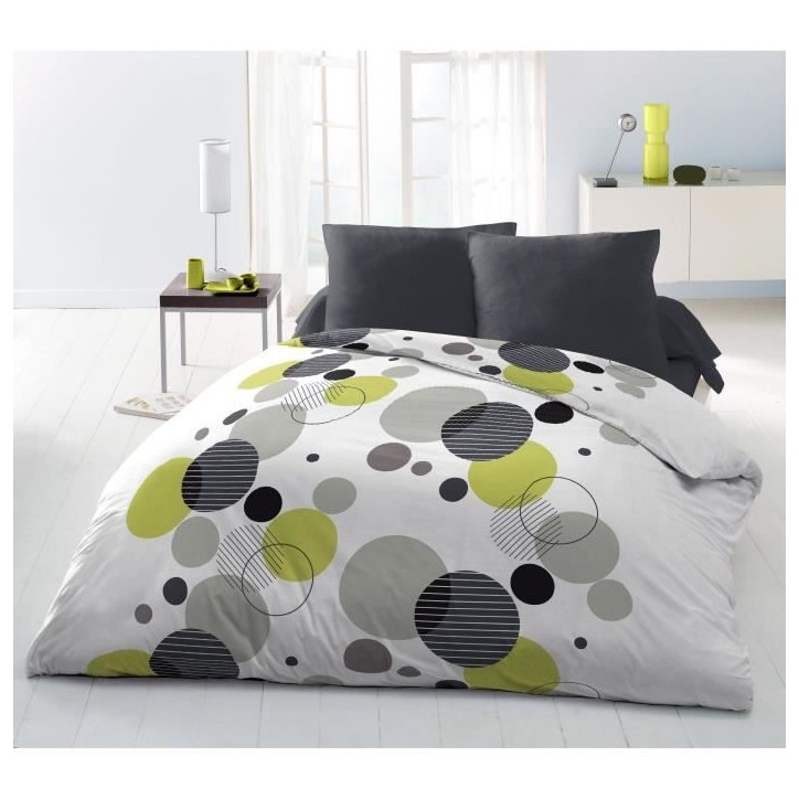 Parure de lit microfibre - HOME LINGE PASSION - BULLES DE REVE - Housse 240 x 260 cm + 2 taies d'oreiller 63 x 63 cm - Gris Parure de lit microfibre - HOME LINGE PASSION - BULLES DE REVE - Housse 240 x 260 cm + 2 taies d'oreiller 63 x 63 cm - Gris