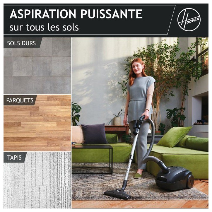 HOOVER TXL80PET - Aspirateur Traineau avec sac - Silencieux, idéal pour tous les sols - Puissance 700W - Rayon d'action 9.6m HOOVER TXL80PET - Aspirateur Traineau avec sac - Silencieux, idéal pour tous les sols - Puissance 700W - Rayon d'action 9.6m