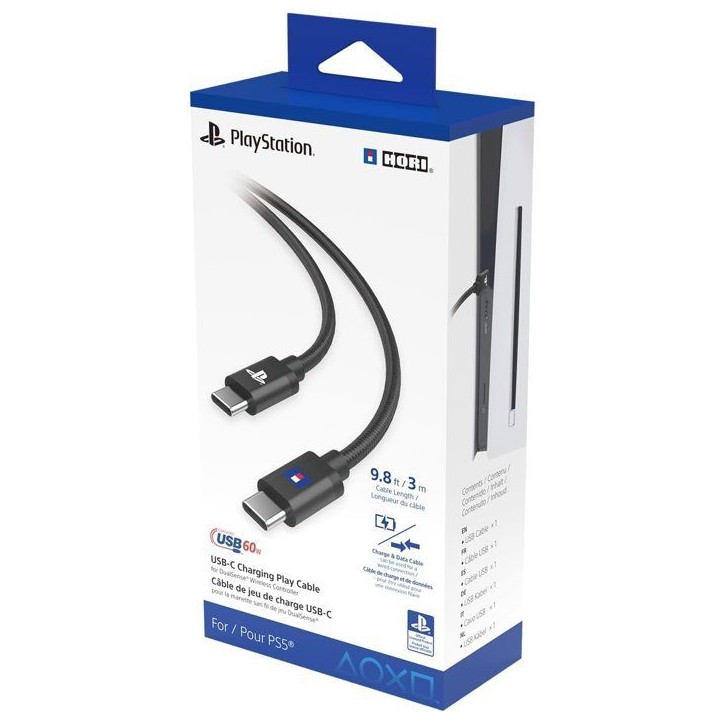 Câble de charge USB-C a USB-C - Hori - PlayStation pour manette DualSense et DualSense Edge PS5 - Longueur 3 m - Noir Câble de charge USB-C a USB-C - Hori - PlayStation pour manette DualSense et DualSense Edge PS5 - Longueur 3 m - Noir