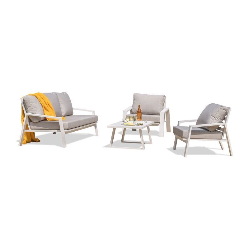 Salon bas de jardin - Blanc - Aluminium - 5 places - Ibiza