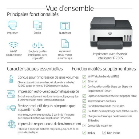 Imprimante Tout-en-un HP Smart Tank 7305 - Jet d'encre thermique - Couleur - A réservoir d'encre