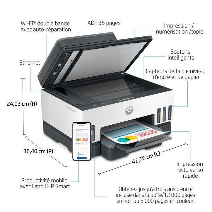 Imprimante Tout-en-un HP Smart Tank 7305 - Jet d'encre thermique - Couleur - A réservoir d'encre Imprimante Tout-en-un HP Smart Tank 7305 - Jet d'encre thermique - Couleur - A réservoir d'encre
