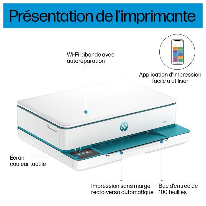 Imprimante tout-en-un HP Envy 6122e Jet d'encre couleur - Copie Scan - 3 mois d'Instant ink inclus avec HP+ Imprimante tout-en-un HP Envy 6122e Jet d'encre couleur - Copie Scan - 3 mois d'Instant ink inclus avec HP+