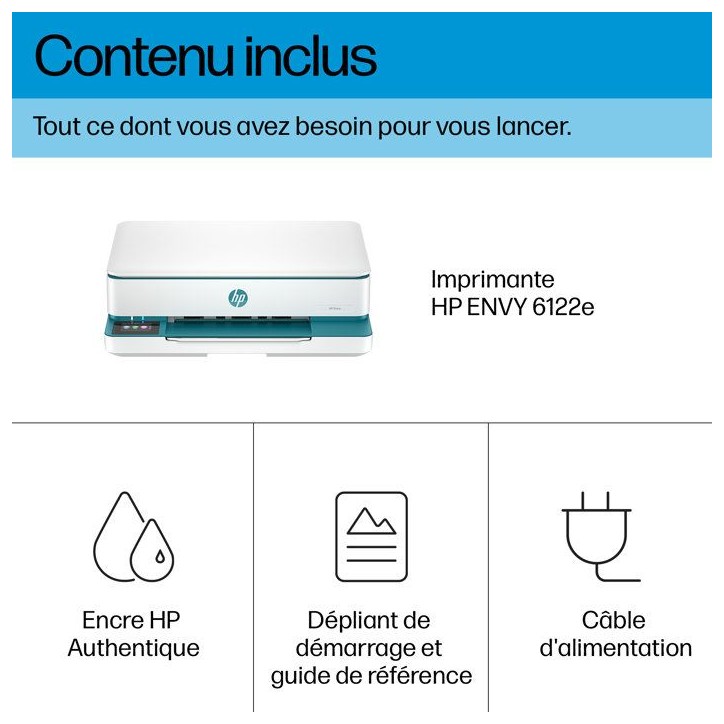 Imprimante tout-en-un HP Envy 6122e Jet d'encre couleur - Copie Scan - 3 mois d'Instant ink inclus avec HP+ Imprimante tout-en-un HP Envy 6122e Jet d'encre couleur - Copie Scan - 3 mois d'Instant ink inclus avec HP+