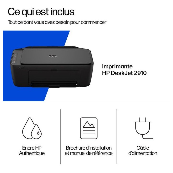 Imprimante tout-en-un HP DeskJet 2910 jet d'encre couleur - 3 mois d'Instant ink inclus avec HP+ Imprimante tout-en-un HP DeskJet 2910 jet d'encre couleur - 3 mois d'Instant ink inclus avec HP+