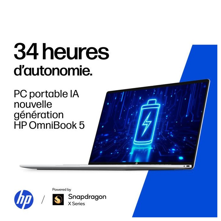 PC Portable HP OmniBook 5 16-bf0017nfx - Windows 11 - 16 2K OLED - Snapdragon X X1-26-100 - RAM 16Go - Stockage 512Go - Aluminiu PC Portable HP OmniBook 5 16-bf0017nfx - Windows 11 - 16 2K OLED - Snapdragon X X1-26-100 - RAM 16Go - Stockage 512Go - Aluminiu
