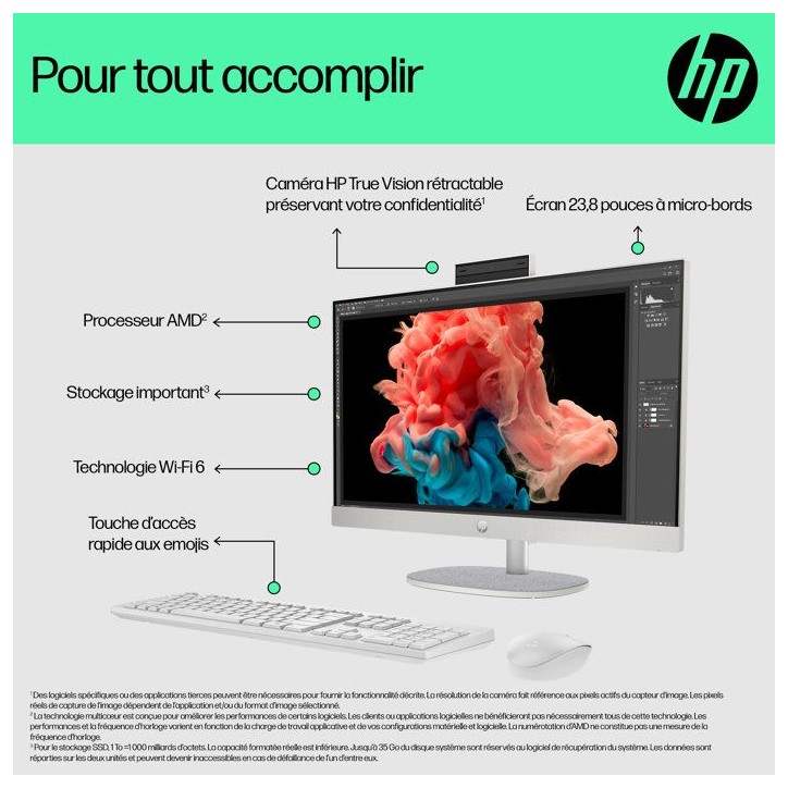 PC Tout-en-un HP 24-cr0089nf - Windows 11 - 23,8 FHD IPS - Ryzen 7 7730U - RAM 16Go - 512Go SSD - Clavier et souris sans fil PC Tout-en-un HP 24-cr0089nf - Windows 11 - 23,8 FHD IPS - Ryzen 7 7730U - RAM 16Go - 512Go SSD - Clavier et souris sans fil