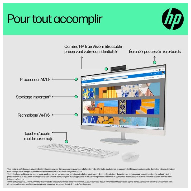 PC Tout-en-un HP 27-cr0074nf - Windows 11 - 27 FHD IPS - Ryzen 7 7730U - RAM 16Go - Stockage 512Go SSD - Clavier et souris sans PC Tout-en-un HP 27-cr0074nf - Windows 11 - 27 FHD IPS - Ryzen 7 7730U - RAM 16Go - Stockage 512Go SSD - Clavier et souris sans