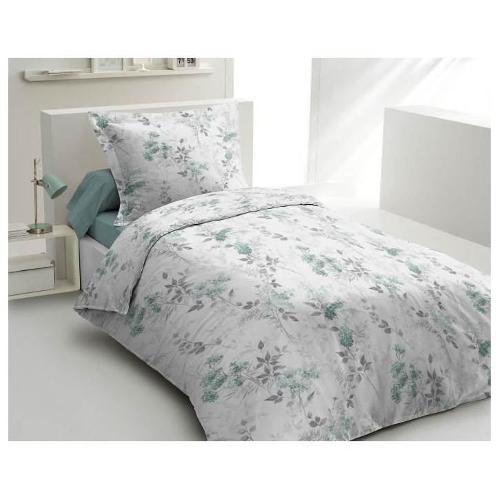 Parure de couette 140x200 cm HOME LINGE PASSION POMPADOUR : Housse de couette + 1 taie d'oreiller - 100% Coton 57 Fils - Vert Parure de couette 140x200 cm HOME LINGE PASSION POMPADOUR : Housse de couette + 1 taie d'oreiller - 100% Coton 57 Fils - Vert
