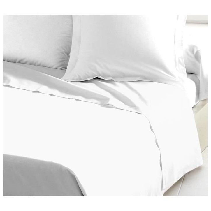 Drap Plat - LOVELY HOME - 100% coton - 240 x 300 cm - Blanc Drap Plat - LOVELY HOME - 100% coton - 240 x 300 cm - Blanc