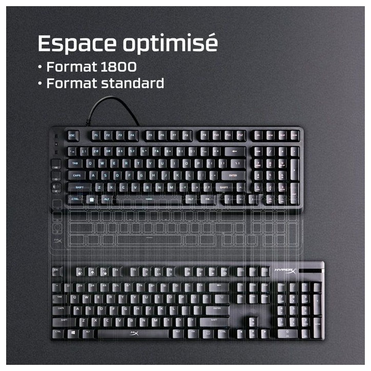 Clavier Gamer Filaire HyperX Eve 1800 Membrane AZERTY PC PS5 Xbox Series X|S, Xbox One Câble USB Type-C vers USB Type-A