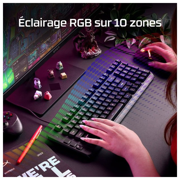 Clavier Gamer Filaire HyperX Eve 1800 Membrane AZERTY PC PS5 Xbox Series X|S, Xbox One Câble USB Type-C vers USB Type-A