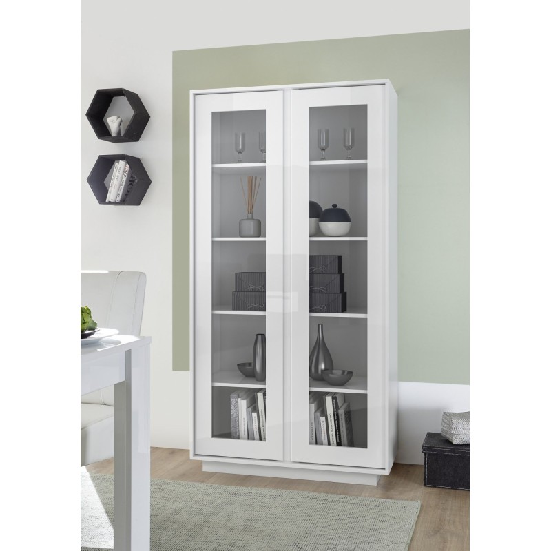 Vitrine - ICEBERG - Blanc laqué brillant - 2 Portes - Fabrication Ita