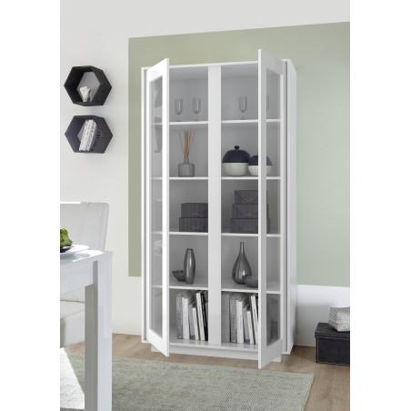 Vitrine - ICEBERG - Blanc laqué brillant - 2 Portes - Fabrication Italienne - 92 x 43 x 179 cm