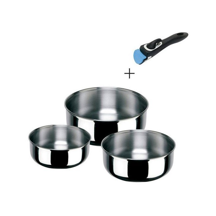 Set de casseroles - INOXIBAR - Porthos 16-18-20 cm - manche amovible - empilable - induction Set de casseroles - INOXIBAR - Porthos 16-18-20 cm - manche amovible - empilable - induction