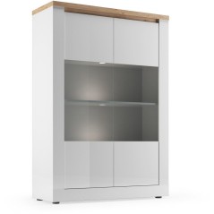 Vitrine - IMOLA - Blanc Laqué & Plateau Chene Cadiz - 2 Portes - 114