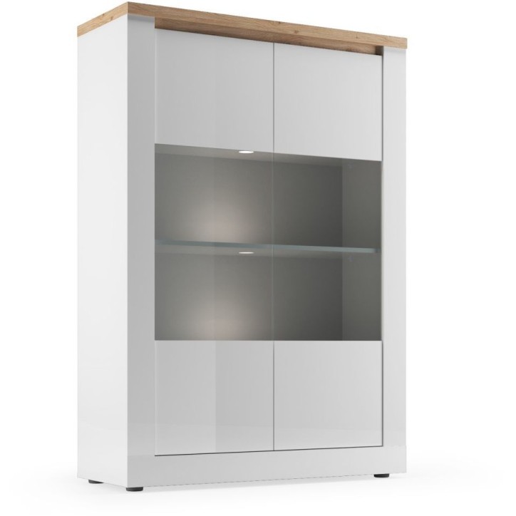 Vitrine - IMOLA - Blanc Laqué & Plateau Chene Cadiz - 2 Portes - 114 x 43 x 160 cm Vitrine - IMOLA - Blanc Laqué & Plateau Chene Cadiz - 2 Portes - 114 x 43 x 160 cm