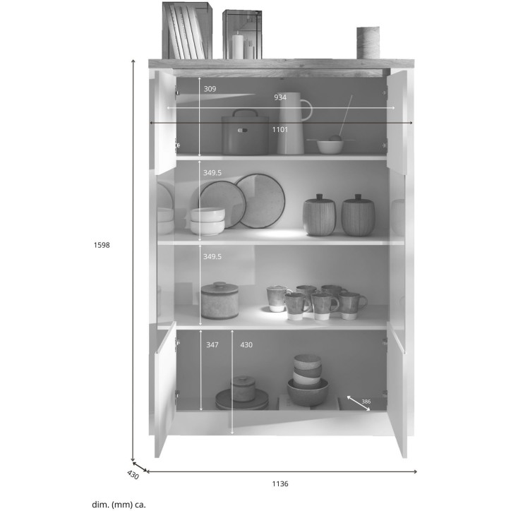Vitrine - IMOLA - Blanc Laqué & Plateau Chene Cadiz - 2 Portes - 114 x 43 x 160 cm Vitrine - IMOLA - Blanc Laqué & Plateau Chene Cadiz - 2 Portes - 114 x 43 x 160 cm