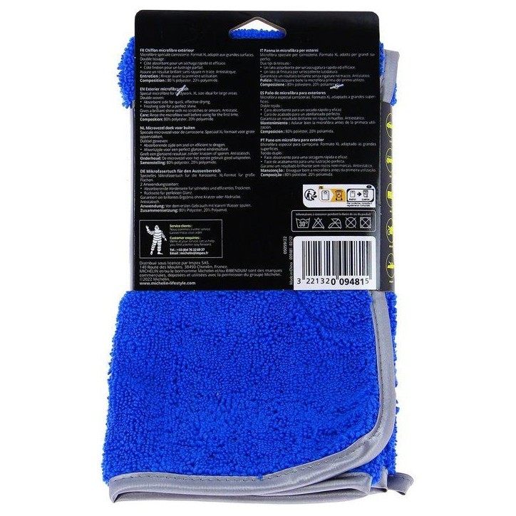 Microfibre extérieur - MICHELIN - Spécial carrosserie - Lustrage parfait - Séchage rapide - Format XL 50x40cm - Bleu Microfibre extérieur - MICHELIN - Spécial carrosserie - Lustrage parfait - Séchage rapide - Format XL 50x40cm - Bleu