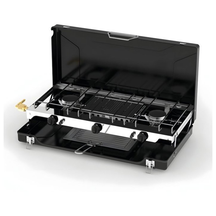 Réchaud a gaz - INCASA - 2 feux + grill/toaster intégré - 4500 W - 3 brûleurs - Acier émaillé - Butane/Propane Réchaud a gaz - INCASA - 2 feux + grill/toaster intégré - 4500 W - 3 brûleurs - Acier émaillé - Butane/Propane
