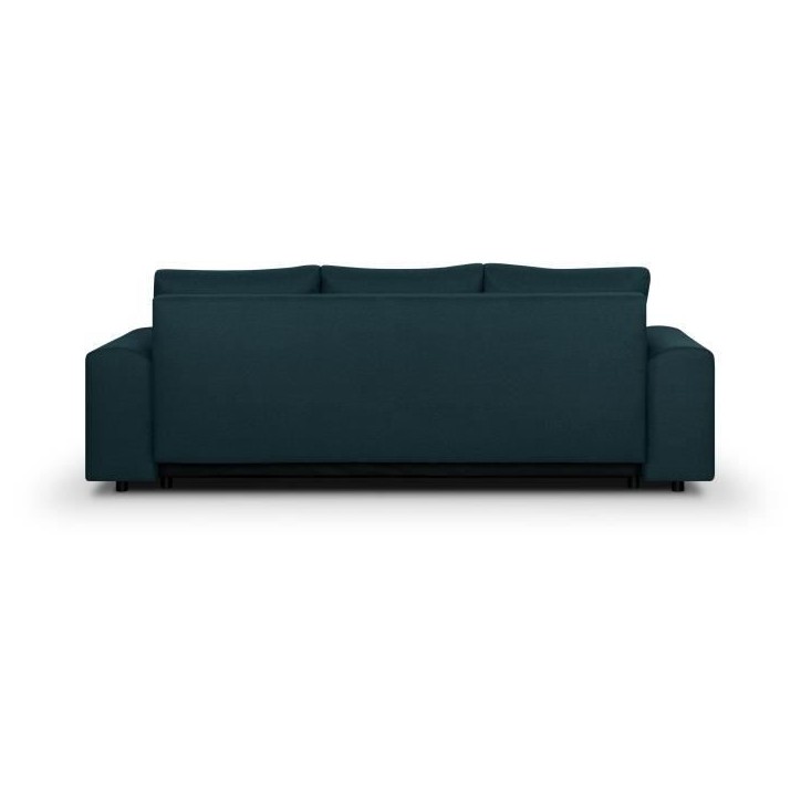 Canapé convertible avec coffre de rangement 3 places - INDIAN - Tissu bleu canard et pieds chrome - L250xH88xP98cm