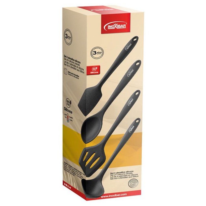 Set ustensiles cuisine - INOXIBAR - Lot 4 silicone - sans BPA - résistant chaleur - lave-vaisselle Set ustensiles cuisine - INOXIBAR - Lot 4 silicone - sans BPA - résistant chaleur - lave-vaisselle