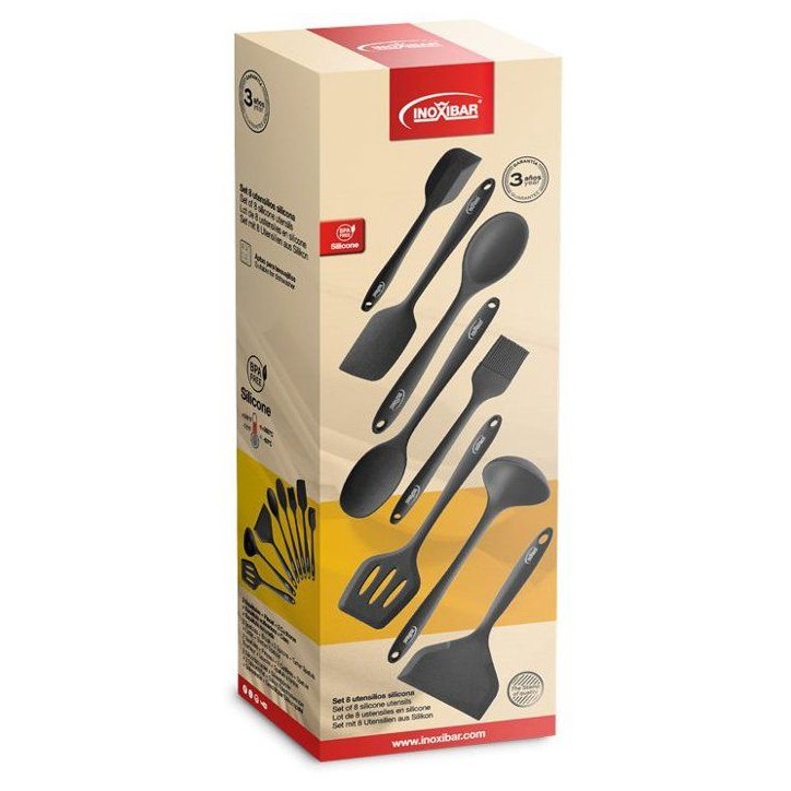 Set ustensiles cuisine - INOXIBAR - Lot 8 silicone - sans BPA - résistant chaleur - lave-vaisselle Set ustensiles cuisine - INOXIBAR - Lot 8 silicone - sans BPA - résistant chaleur - lave-vaisselle