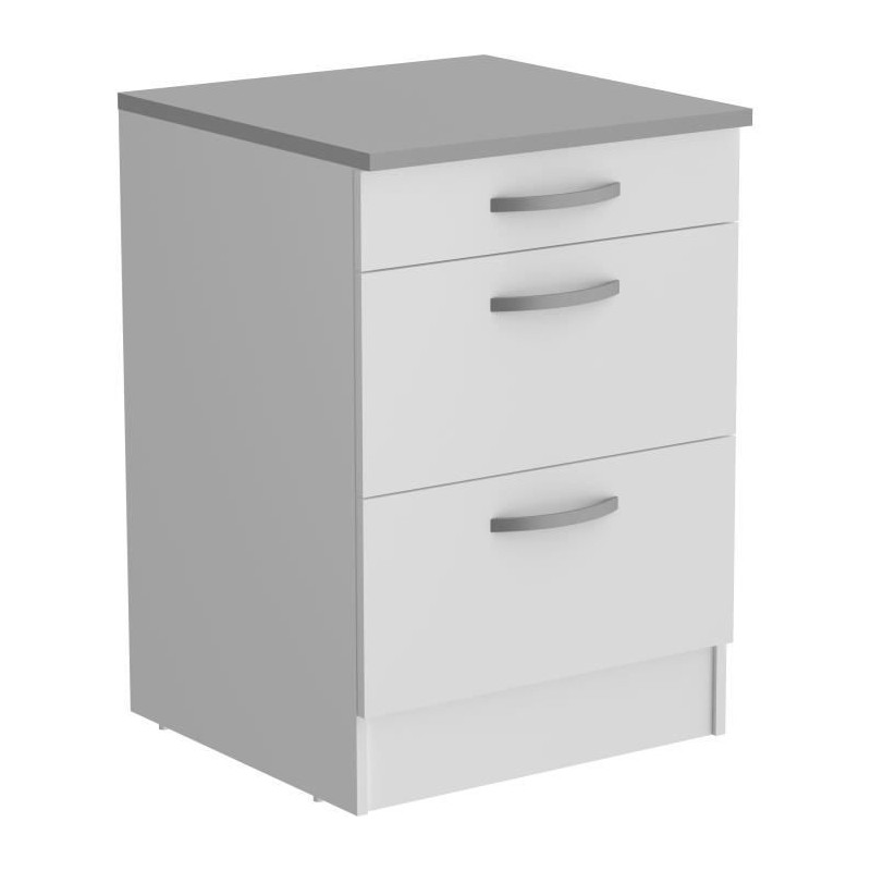 OSLO Meuble Bas 3 tiroirs + plan - Décor blanc - L 60 x P 60 x H 86 c OSLO Meuble Bas 3 tiroirs + plan - Décor blanc - L 60 x P 60 x H 86 c