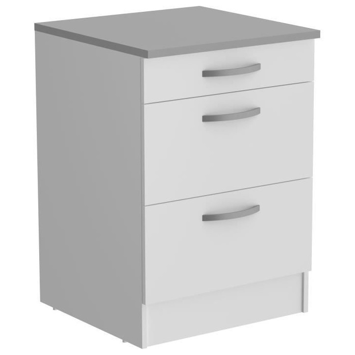 OSLO Meuble Bas 3 tiroirs + plan - Décor blanc - L 60 x P 60 x H 86 cm OSLO Meuble Bas 3 tiroirs + plan - Décor blanc - L 60 x P 60 x H 86 cm