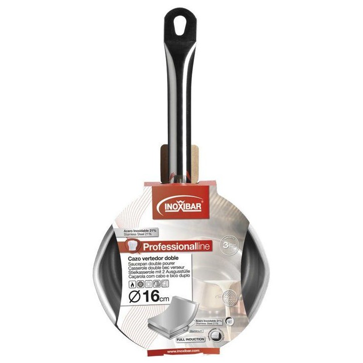 Casserole - INOXIBAR - Profesional 16 cm double verseur - acier inoxydable - fond diffuseur - induction Casserole - INOXIBAR - Profesional 16 cm double verseur - acier inoxydable - fond diffuseur - induction