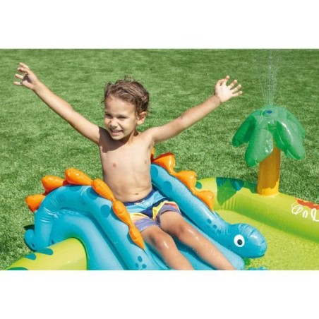 Piscine/Piscinette gonflable Aire de jeux Petit Dino INTEX - A partir de 2 ans - 143L - Toboggan + fontaine + dino - 57166NP