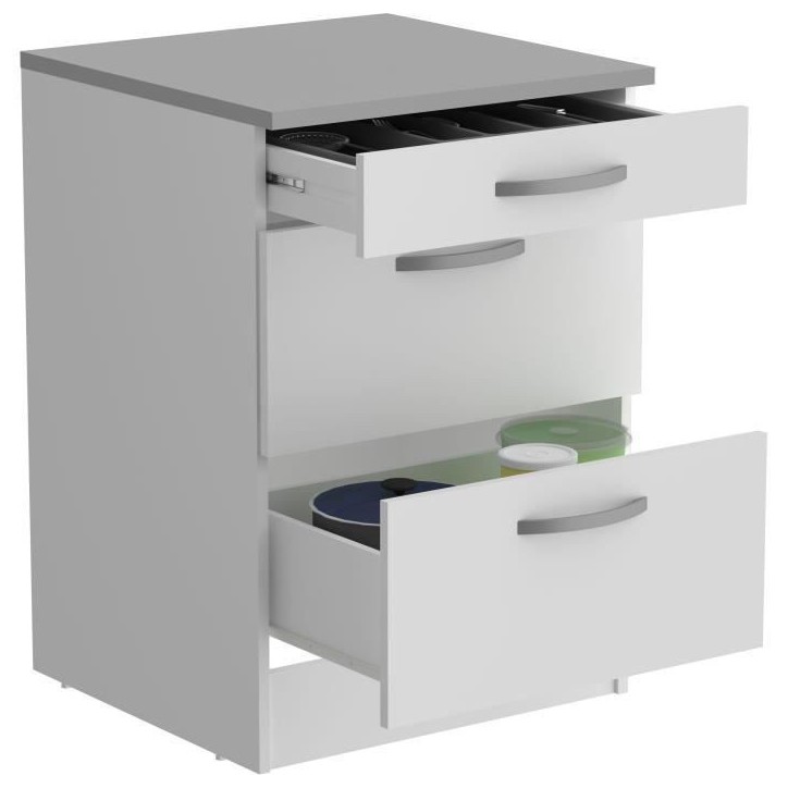OSLO Meuble Bas 3 tiroirs + plan - Décor blanc - L 60 x P 60 x H 86 cm OSLO Meuble Bas 3 tiroirs + plan - Décor blanc - L 60 x P 60 x H 86 cm