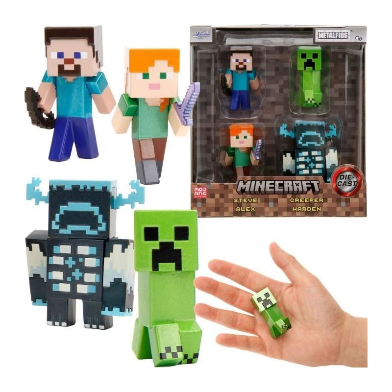 Minecraft Set de figurines en métal Steve Alex Creeper Warden 6 cm