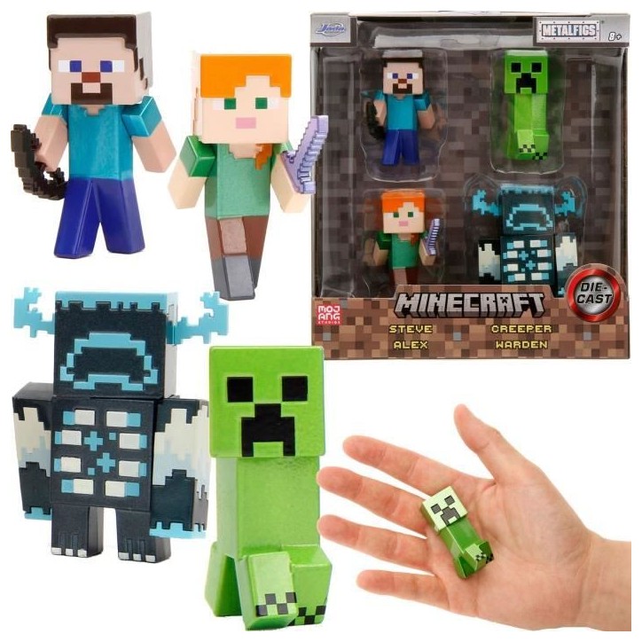Minecraft Set de figurines en métal Steve Alex Creeper Warden 6 cm Minecraft Set de figurines en métal Steve Alex Creeper Warden 6 cm