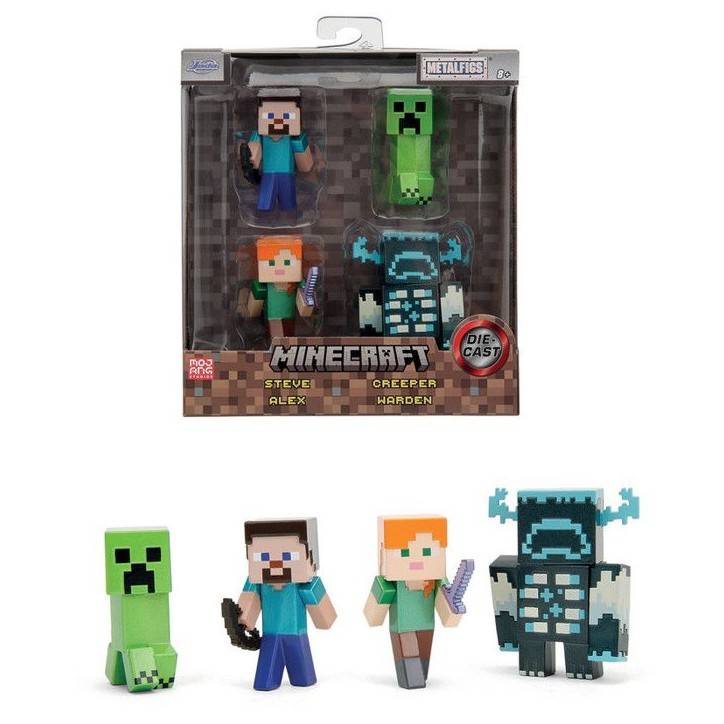 Minecraft Set de figurines en métal Steve Alex Creeper Warden 6 cm Minecraft Set de figurines en métal Steve Alex Creeper Warden 6 cm