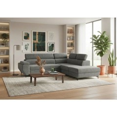 Canapé d'angle gauche convertible - 3 places - JAVA - Tissu Anthracite - Tetieres et coffre - 262 x 235 x 96 cm - CONFORTEAM