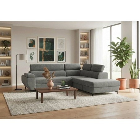 Canapé d'angle gauche convertible - 3 places - JAVA - Tissu Anthracite - Tetieres et coffre - 262 x 235 x 96 cm - CONFORTEAM