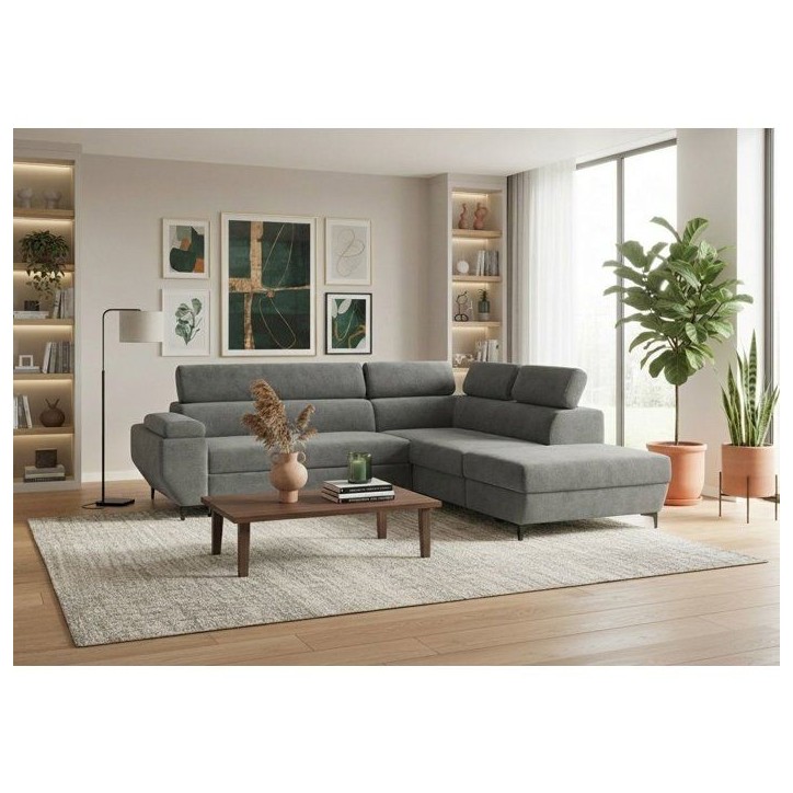 Canapé d'angle gauche convertible - 3 places - JAVA - Tissu Anthracite - Tetieres et coffre - 262 x 235 x 96 cm - CONFORTEAM Canapé d'angle gauche convertible - 3 places - JAVA - Tissu Anthracite - Tetieres et coffre - 262 x 235 x 96 cm - CONFORTEAM