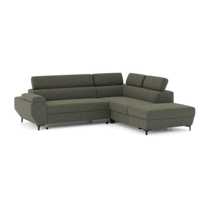 Canapé d'angle gauche convertible - 3 places - JAVA - Tissu Vert Fore