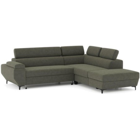 Canapé d'angle gauche convertible - 3 places - JAVA - Tissu Vert Fore
