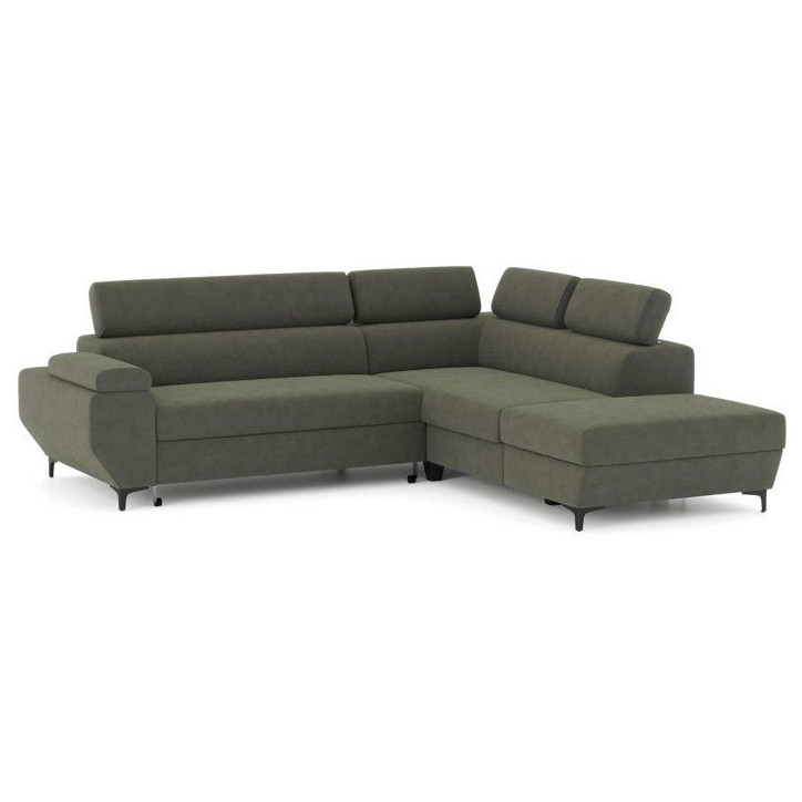 Canapé d'angle gauche convertible - 3 places - JAVA - Tissu Vert Foret - Tetieres et coffre - 262 x 235 x 96 cm - CONFORTEAM