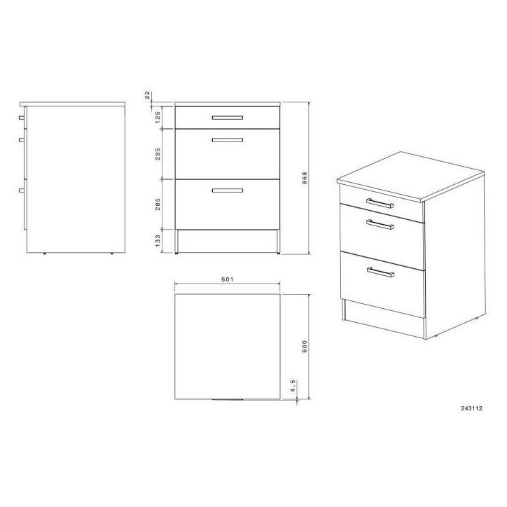 OSLO Meuble Bas 3 tiroirs + plan - Décor blanc - L 60 x P 60 x H 86 cm OSLO Meuble Bas 3 tiroirs + plan - Décor blanc - L 60 x P 60 x H 86 cm