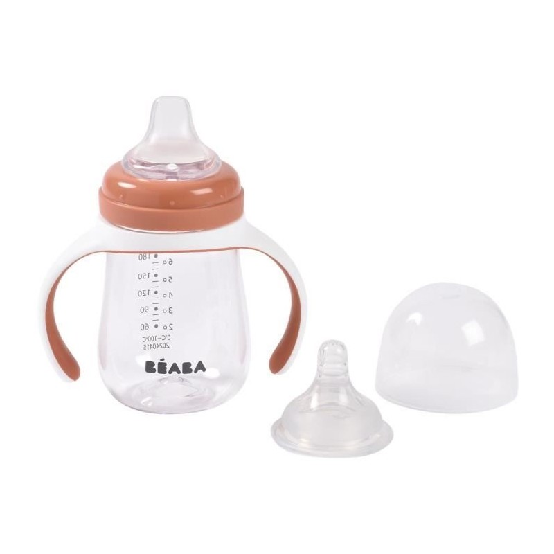 Biberon d'apprentissage 2-en-1 - BEABA - 210 ml - Terracotta Biberon d'apprentissage 2-en-1 - BEABA - 210 ml - Terracotta