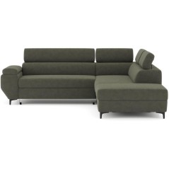 Canapé d'angle gauche convertible - 3 places - JAVA - Tissu Vert Fore