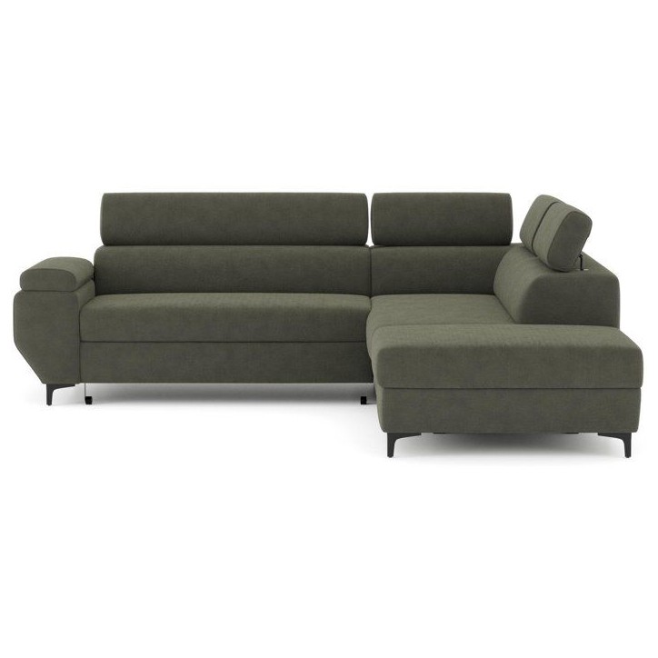 Canapé d'angle gauche convertible - 3 places - JAVA - Tissu Vert Foret - Tetieres et coffre - 262 x 235 x 96 cm - CONFORTEAM