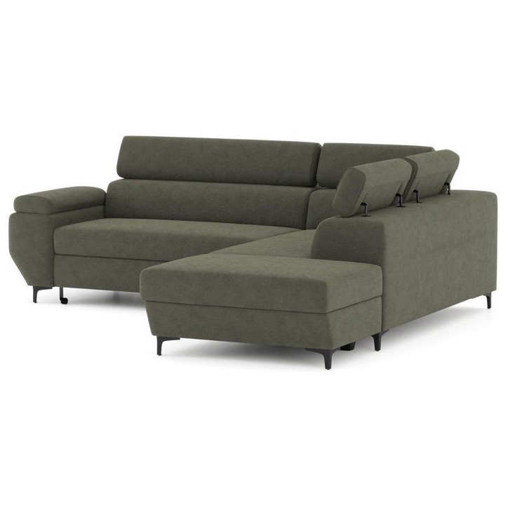 Canapé d'angle gauche convertible - 3 places - JAVA - Tissu Vert Foret - Tetieres et coffre - 262 x 235 x 96 cm - CONFORTEAM