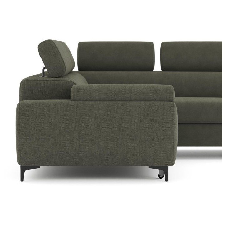 Canapé d'angle gauche convertible - 3 places - JAVA - Tissu Vert Foret - Tetieres et coffre - 262 x 235 x 96 cm - CONFORTEAM